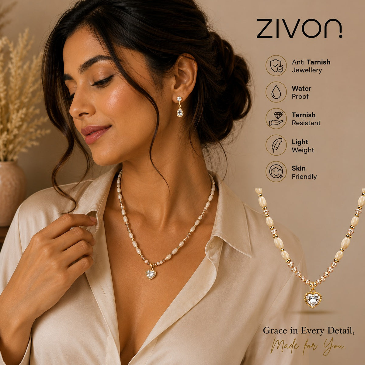 18K Heart Pearl Necklace