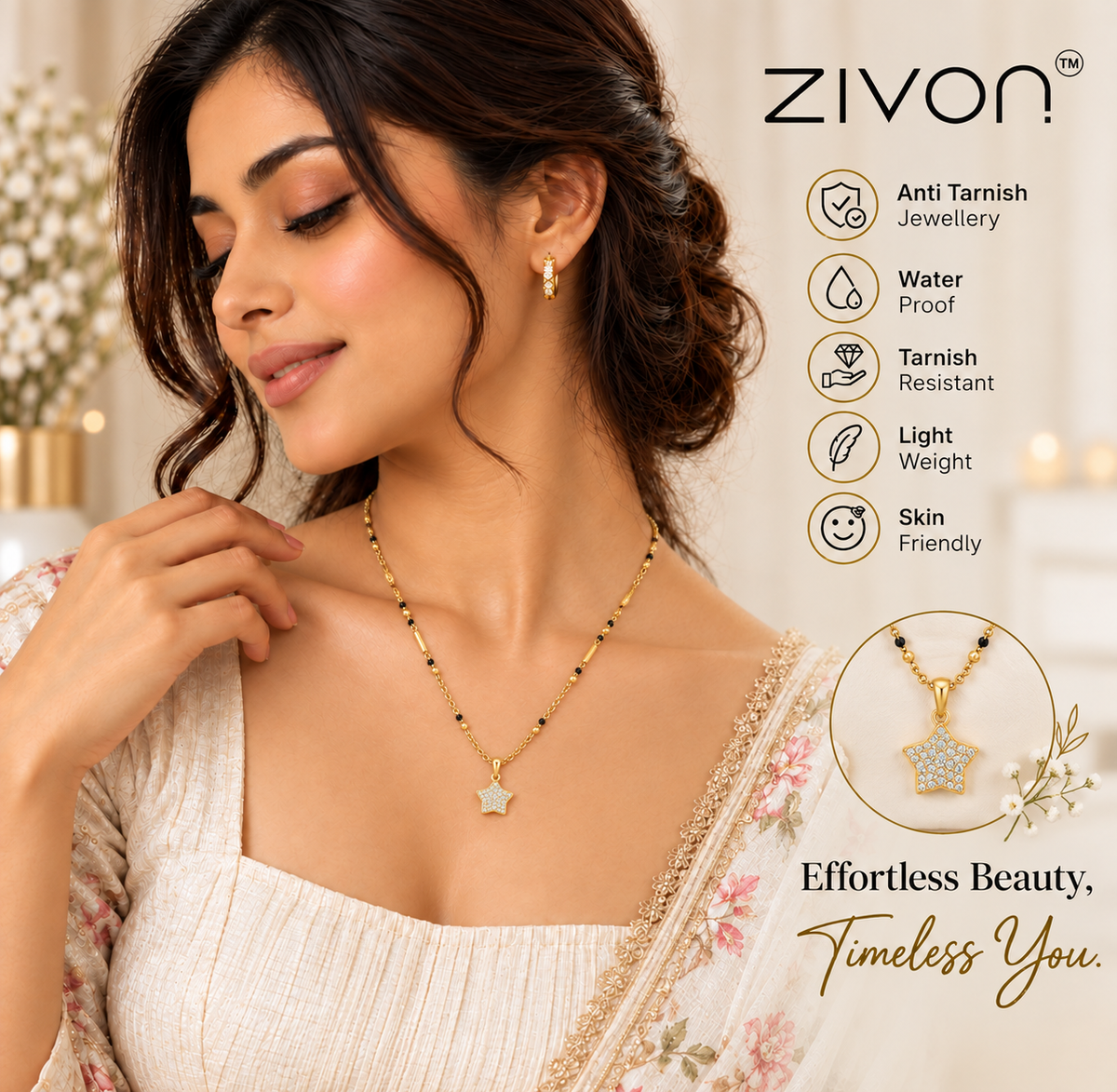 18K Gold Tone Anti-Tarnish Star Pendant Mangalsutra