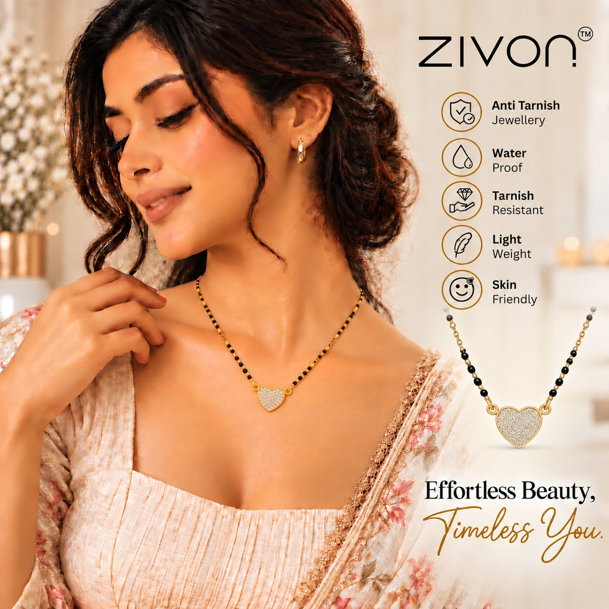 Zivon Celeste 18K Gold Plated Heart Mangalsutra