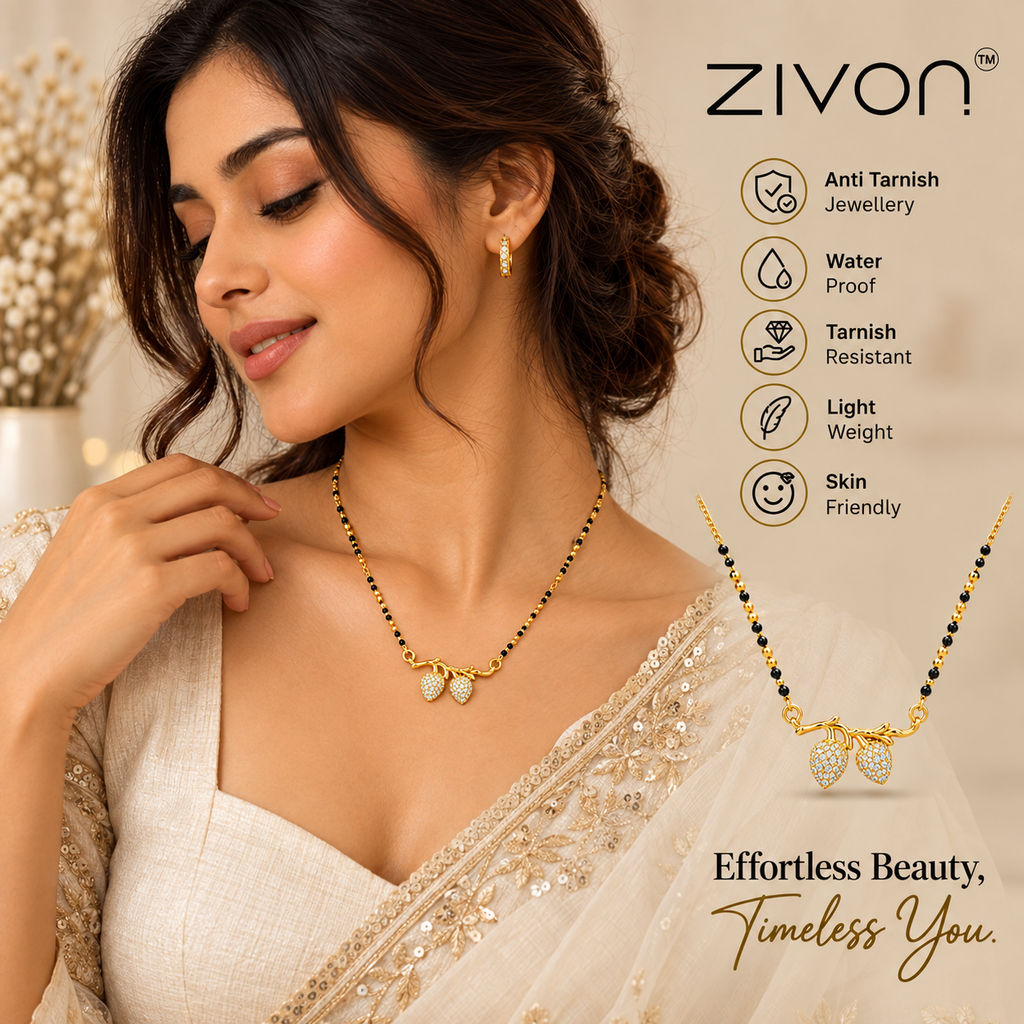 18K Gold Tone Anti-Tarnish Pear-Shaped Pendant Mangalsutra