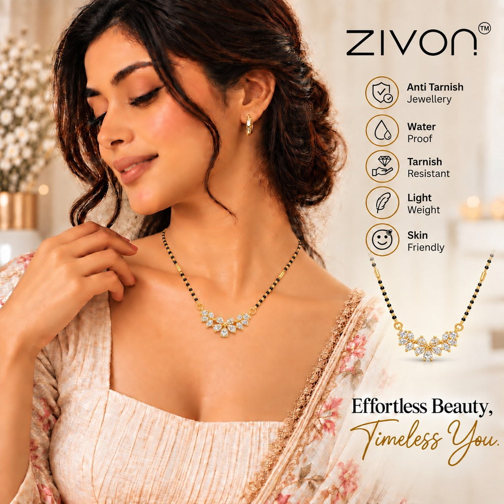 18K Gold Tone Anti-Tarnish Floral Crystal Pendant Mangalsutra