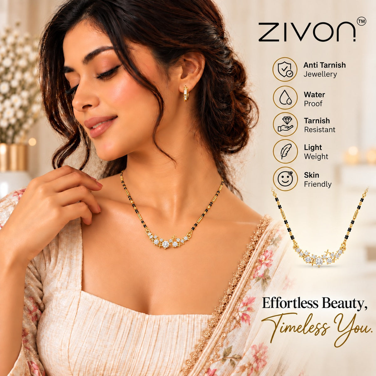 18K Gold Tone Elegant Crystal Mangalsutra