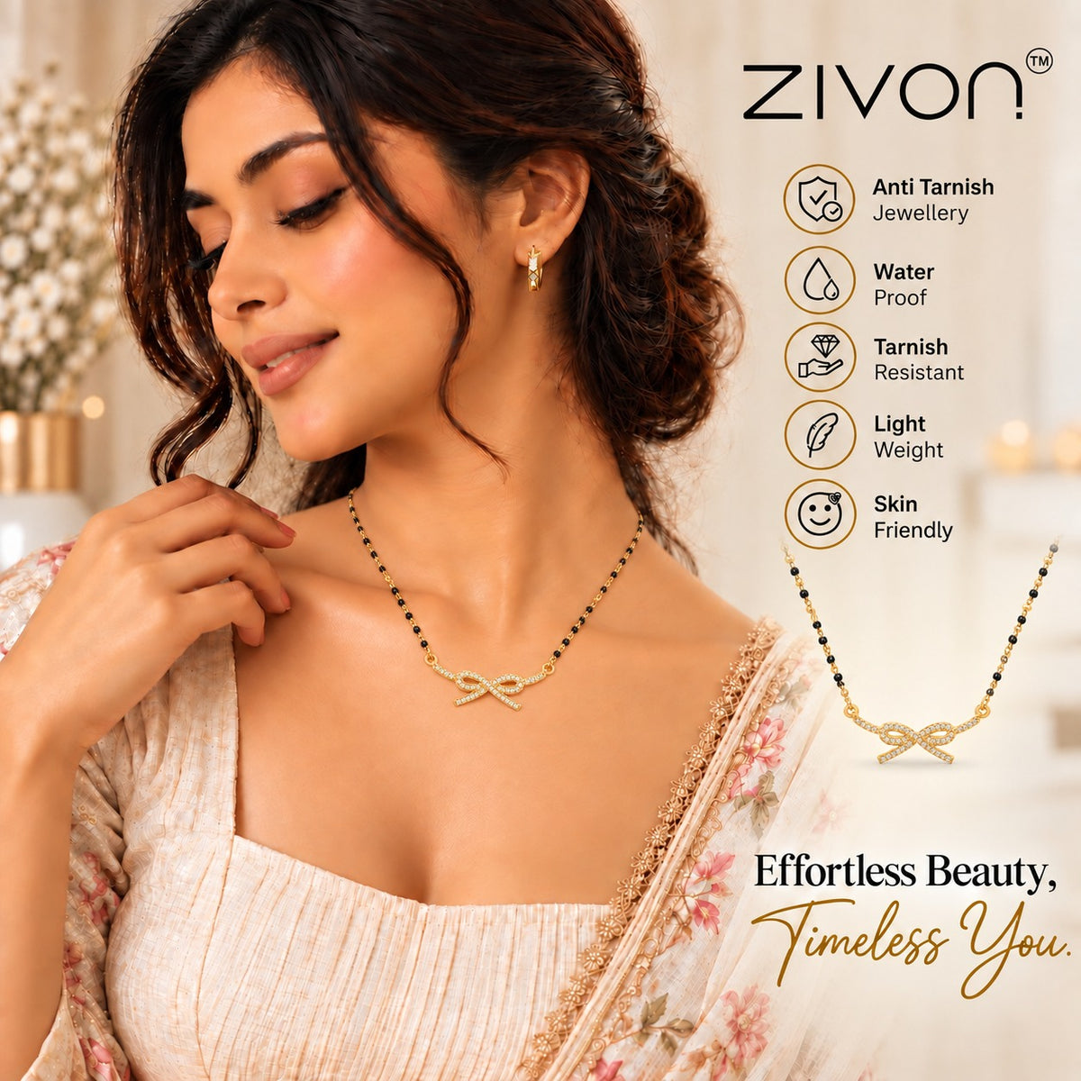18K Gold Tone Infinity Bow Mangalsutra