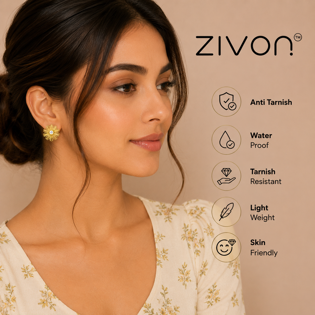18K Floral Crystal Stud Earrings