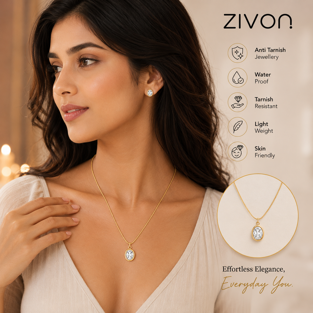 18K Gold Plated Crystal Oval Necklace
