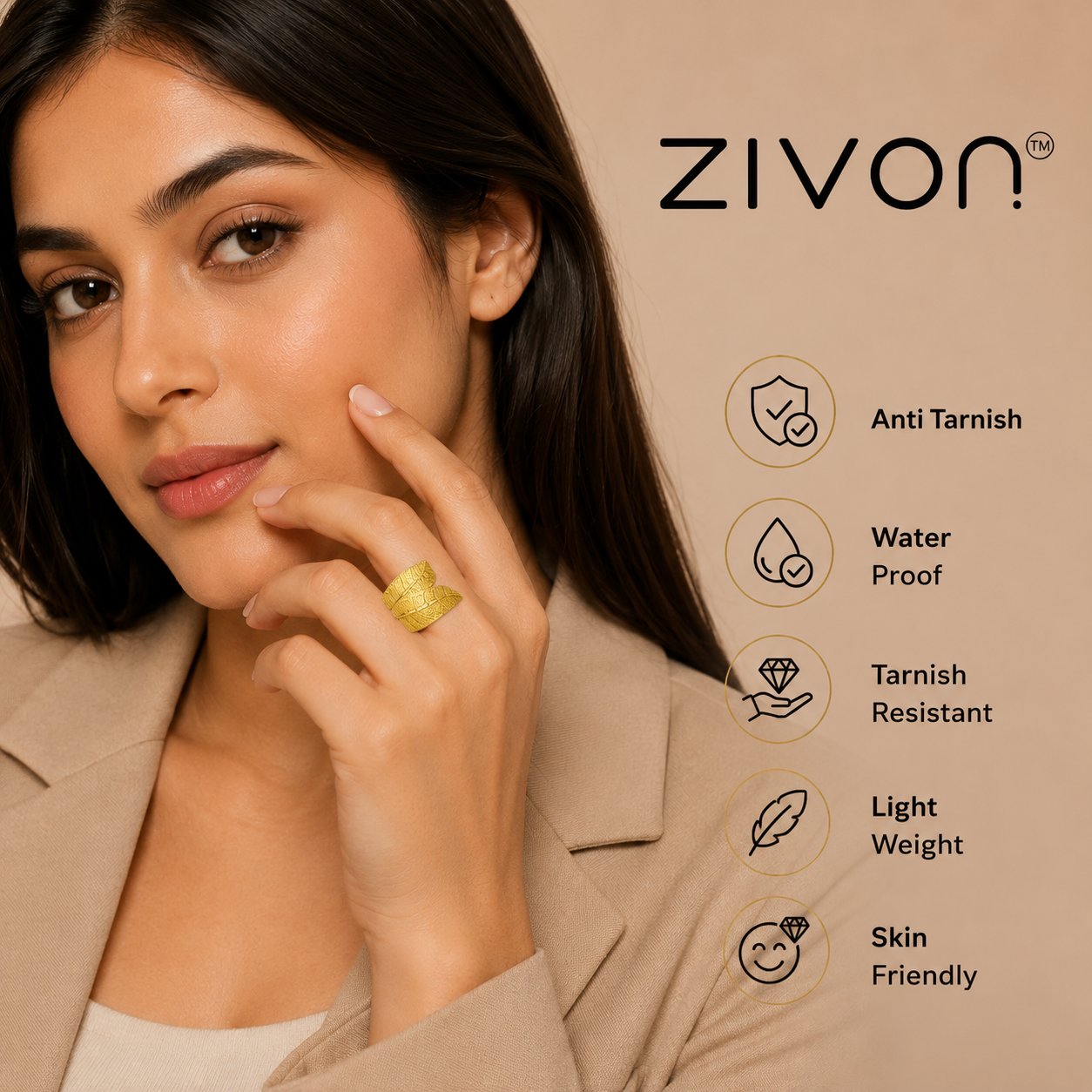 18K Textured Leaf Wrap Adjustable Ring
