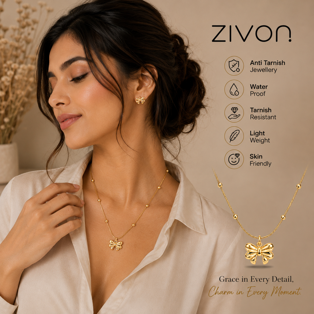 18K Golden Bow Charm Necklace
