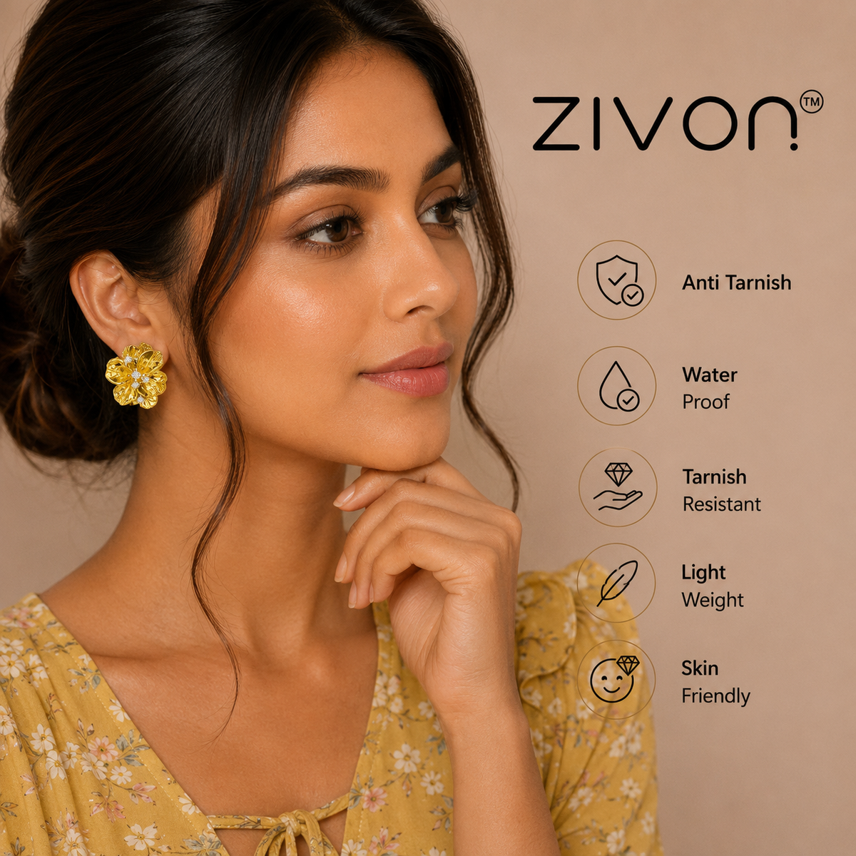 18K Bloom Crystal Floral Stud Earrings
