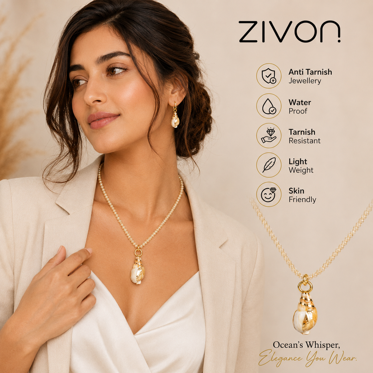 18K Seashell Charm Necklace
