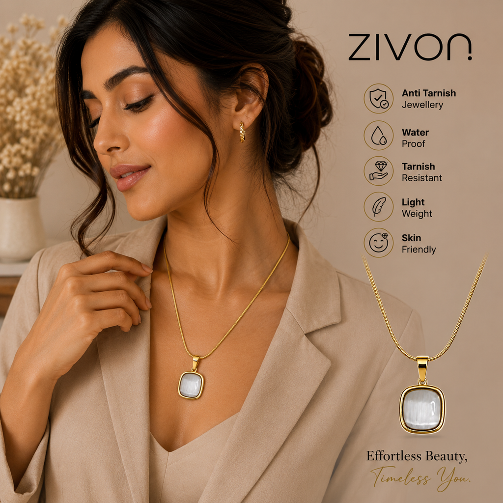 18K Gold Plated White Cat's Eye Necklace