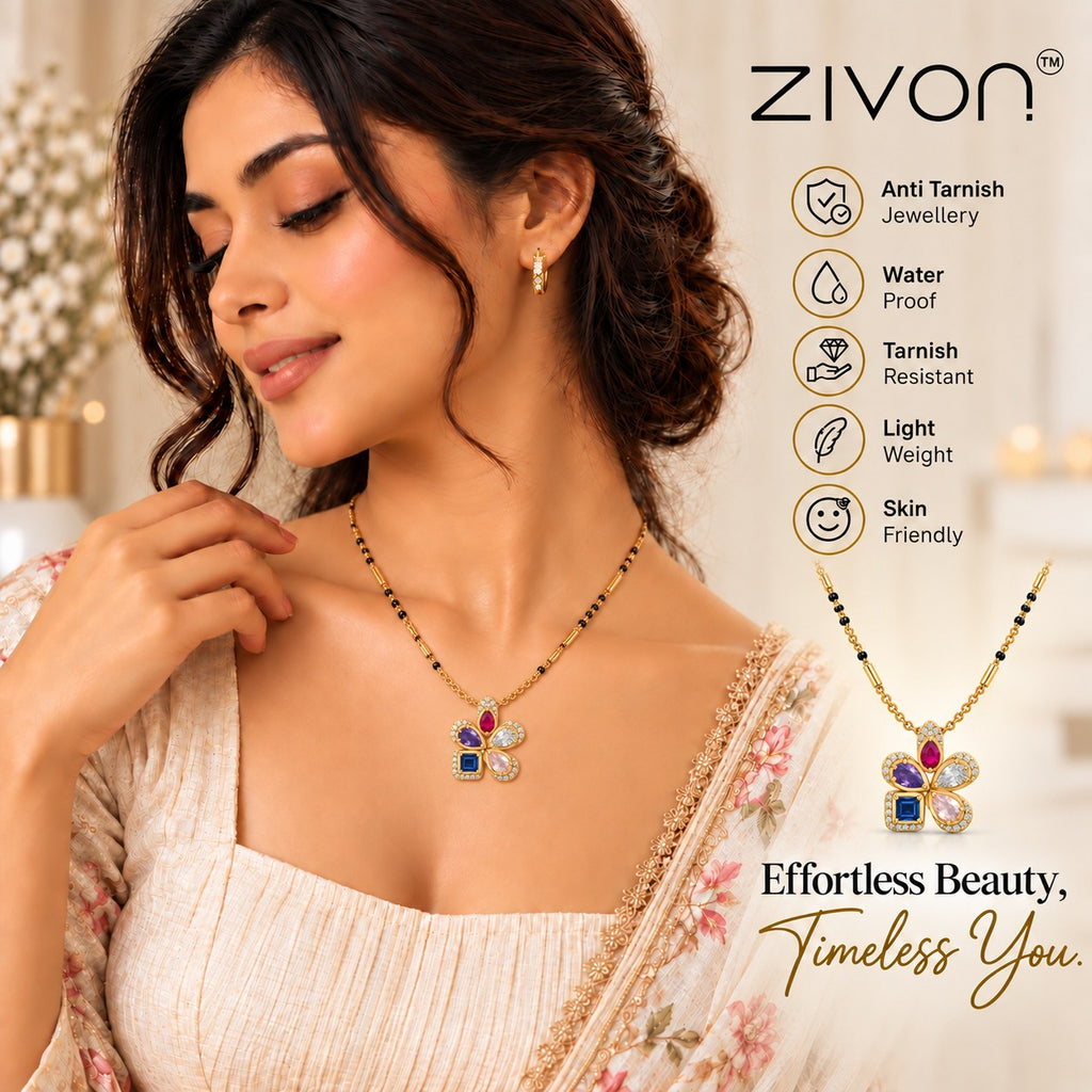 18K Gold Tone Multicolor Floral Gemstone Mangalsutra
