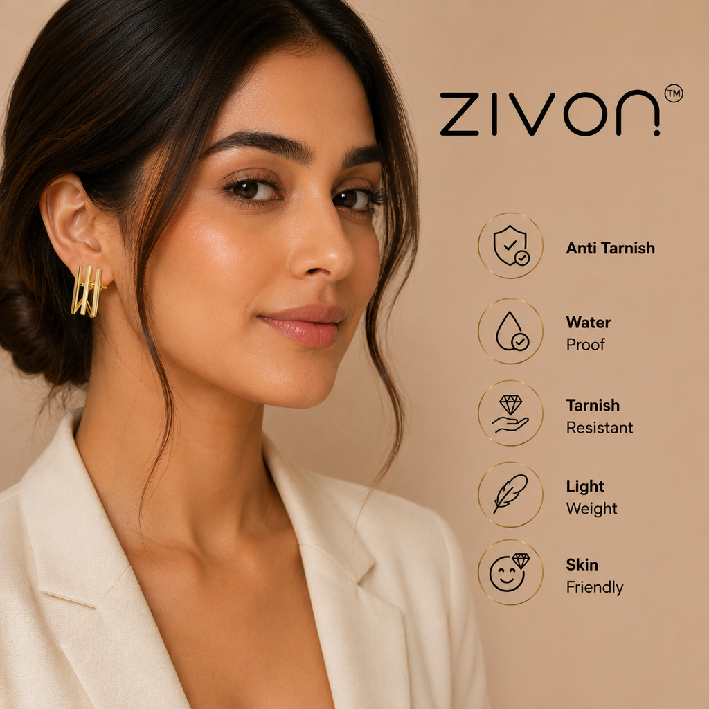 18K Triple Bar Geometric Stud Earrings