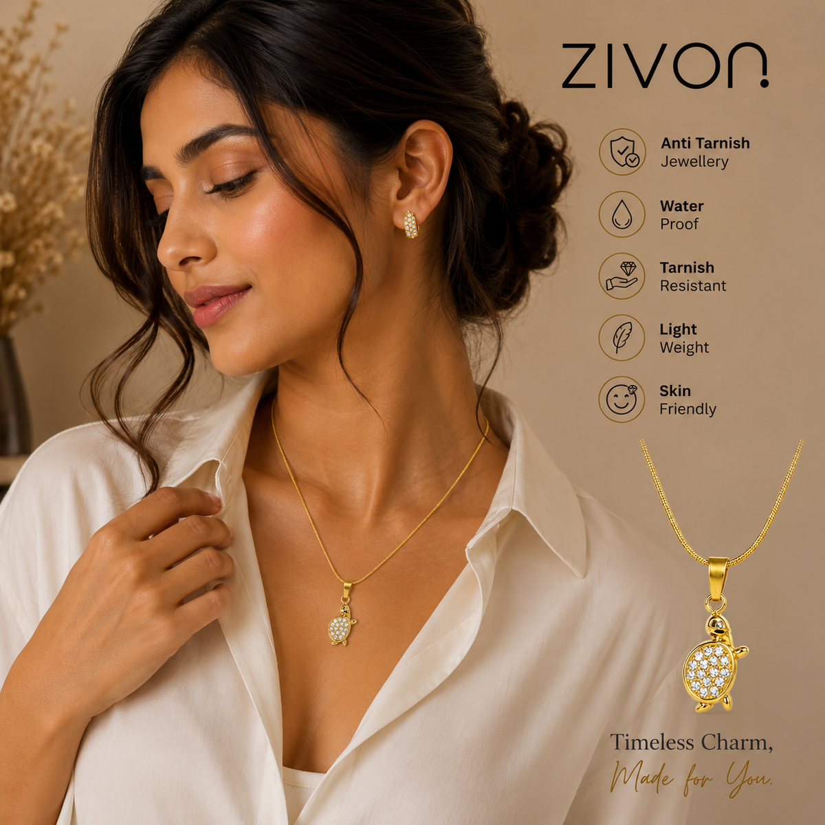 18K Turtle Charm Necklace