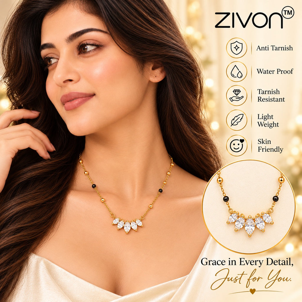 18K Gold Tone Anti-Tarnish Marquise Crown Mangalsutra for Women