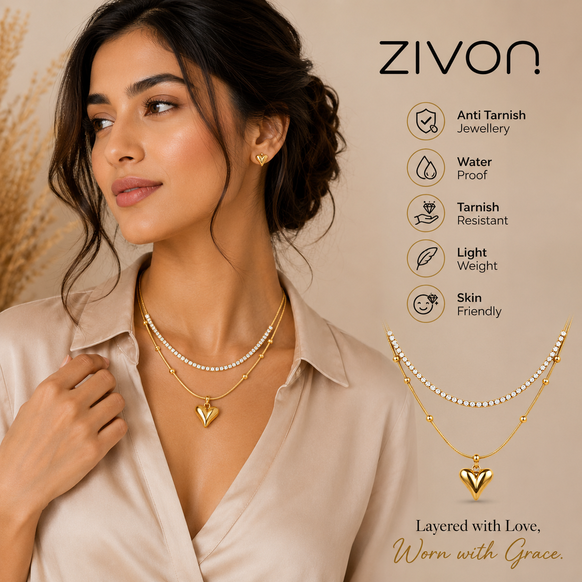 18K Layered Heart Necklace