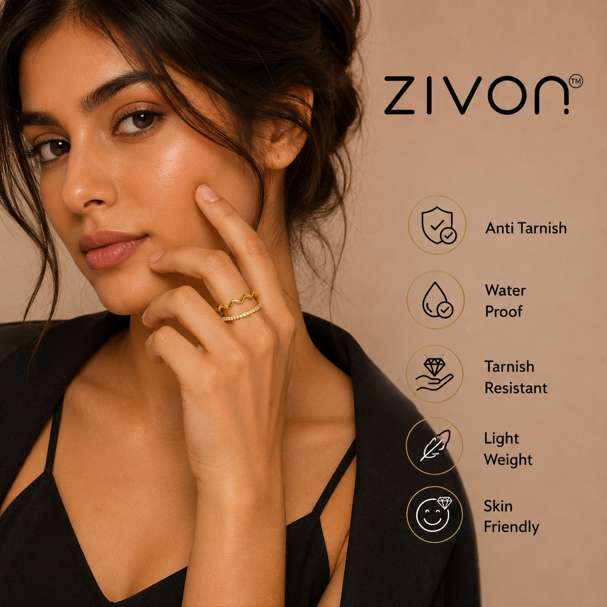 18K Dual Wave Crystal Open Ring