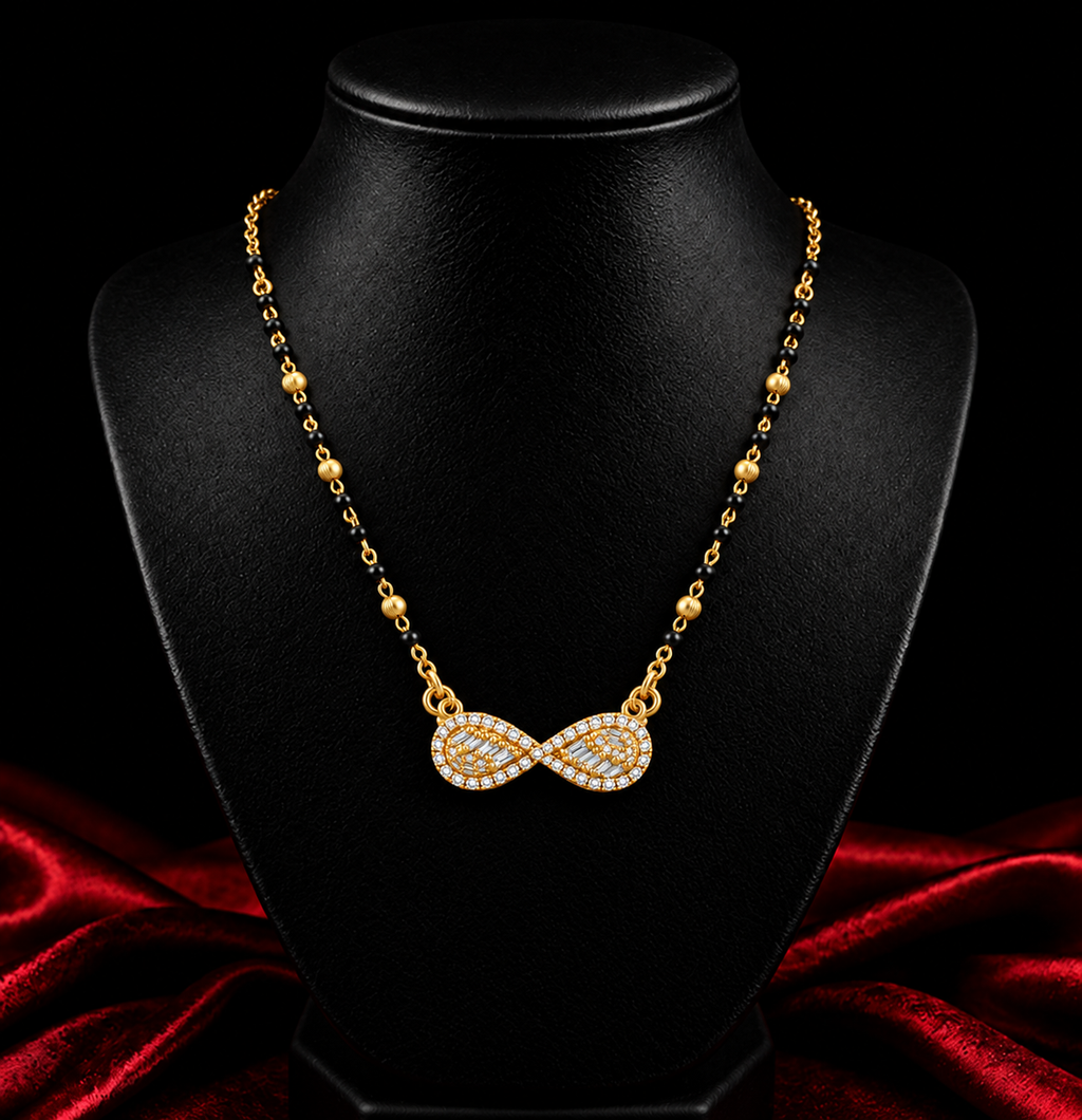 18K Gold Tone Anti-Tarnish Infinity Bow Pendant Mangalsutra