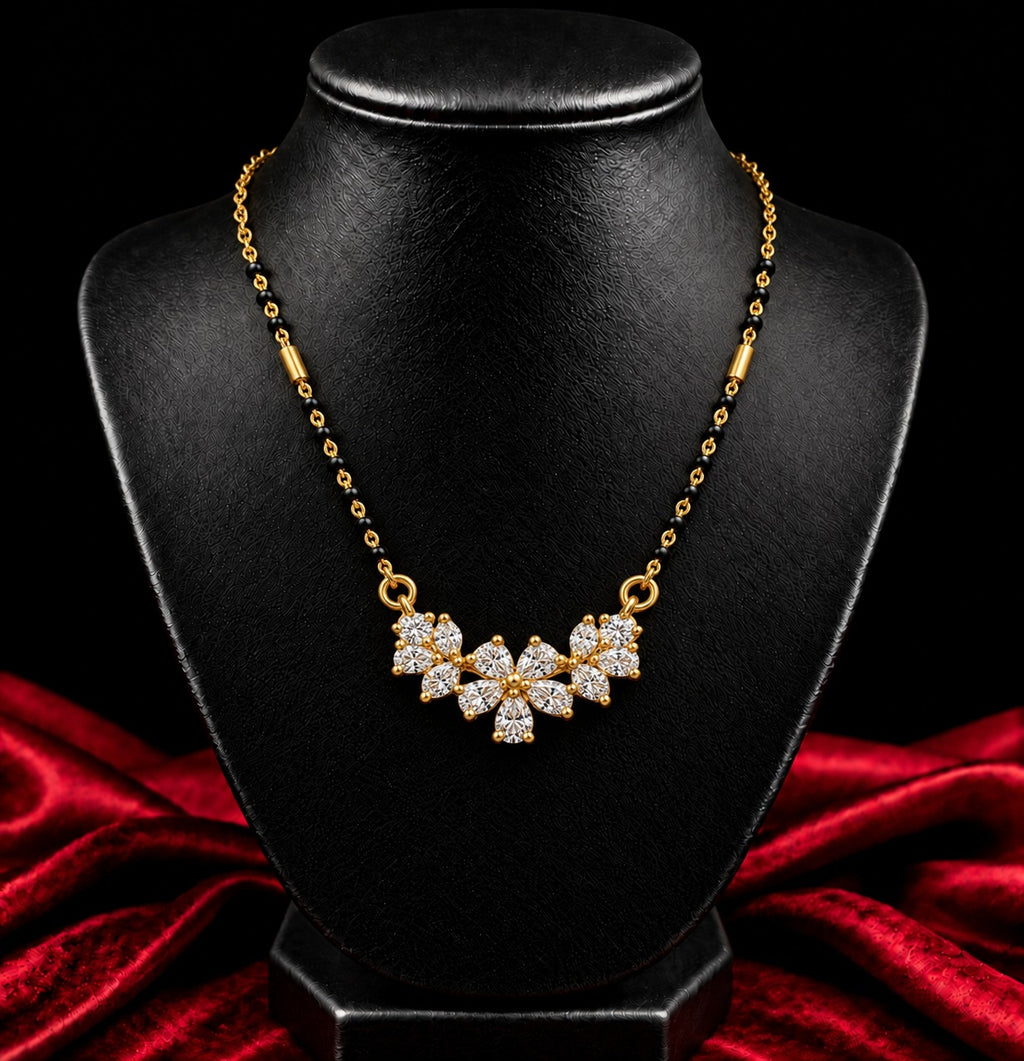 18K Gold Tone Anti-Tarnish Floral Crystal Pendant Mangalsutra