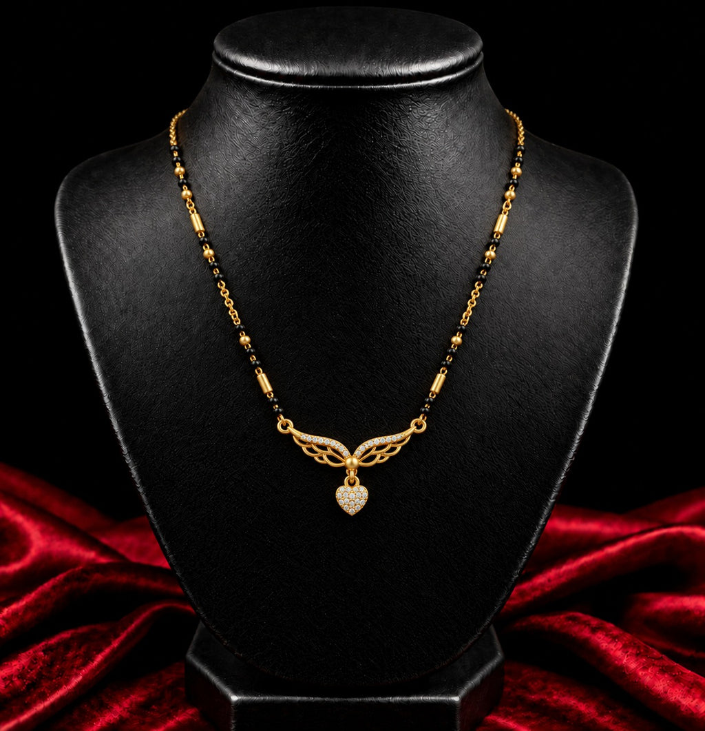 18K Gold Tone Elegant Wing Pendant Mangalsutra