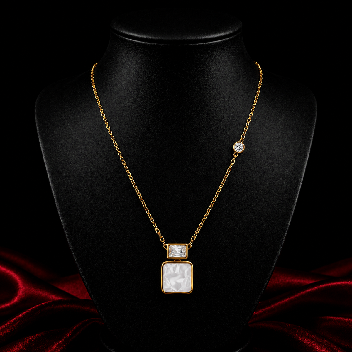 18K Gold Plated White Square Pendant Necklace