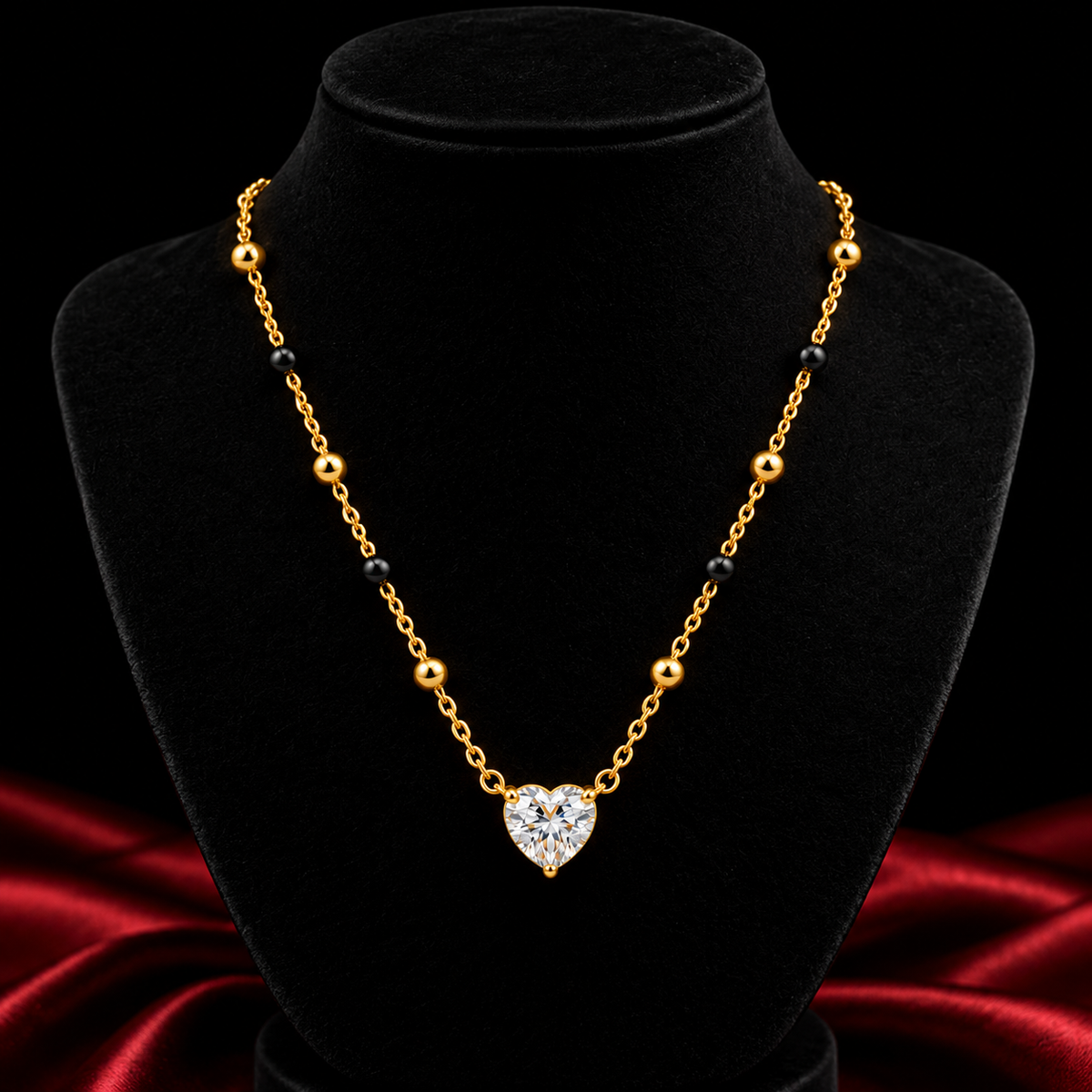 18K Gold Tone Anti-Tarnish Heart Solitaire Mangalsutra for Women