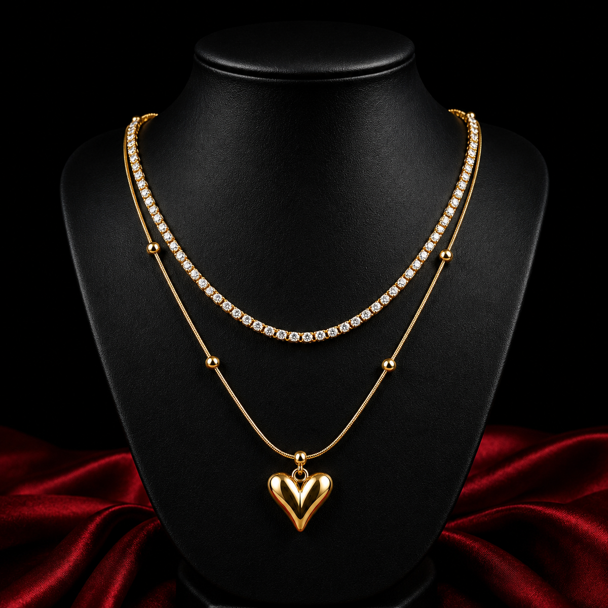18K Layered Heart Necklace