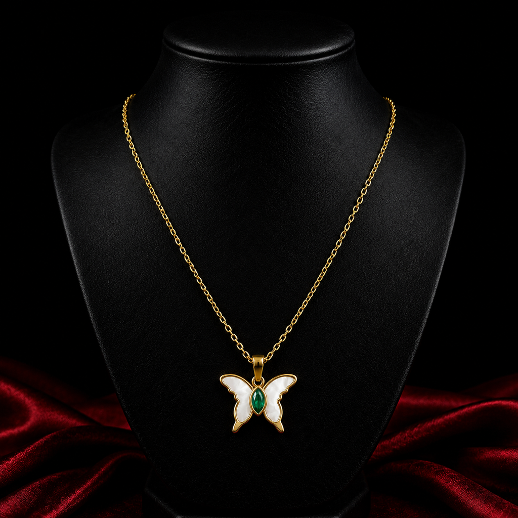 18K Emerald Butterfly Necklace