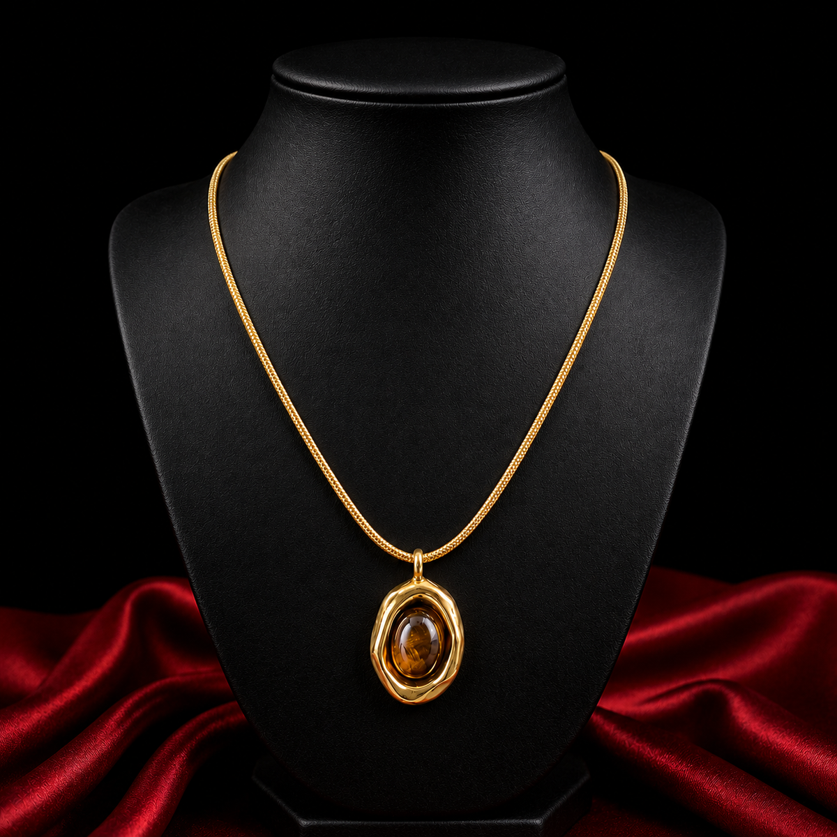 18K Gold Plated Golden Amber Stone Necklace