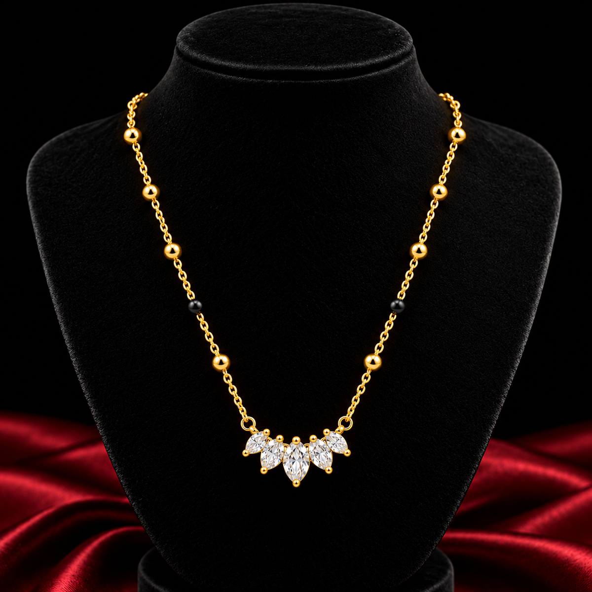 18K Gold Tone Anti-Tarnish Marquise Crown Mangalsutra for Women