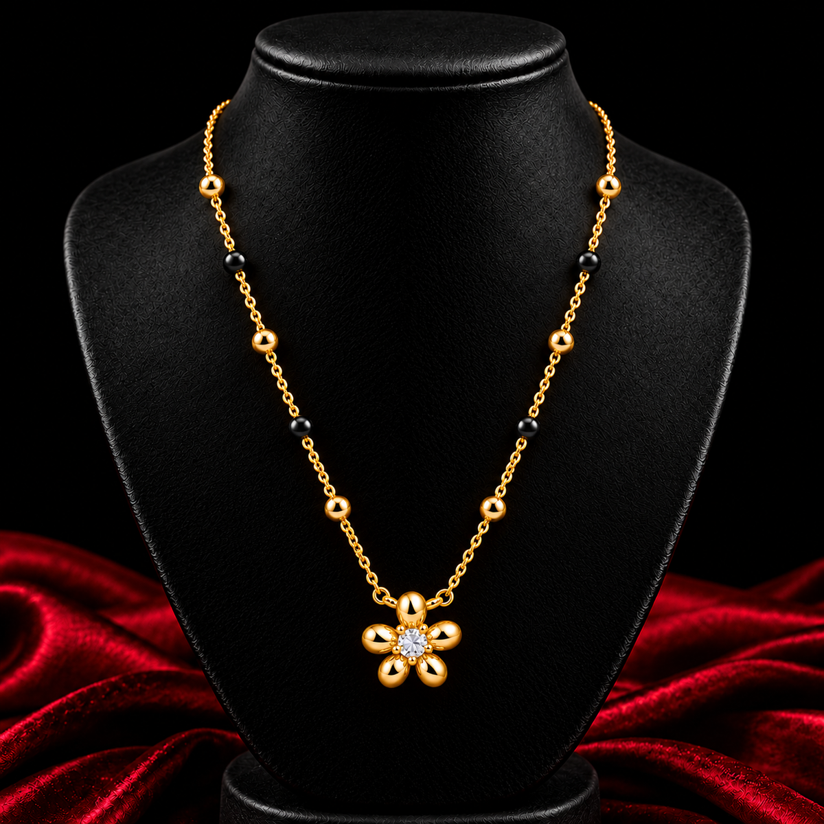 18K Gold Tone Anti-Tarnish Flower Pendant Mangalsutra for Women