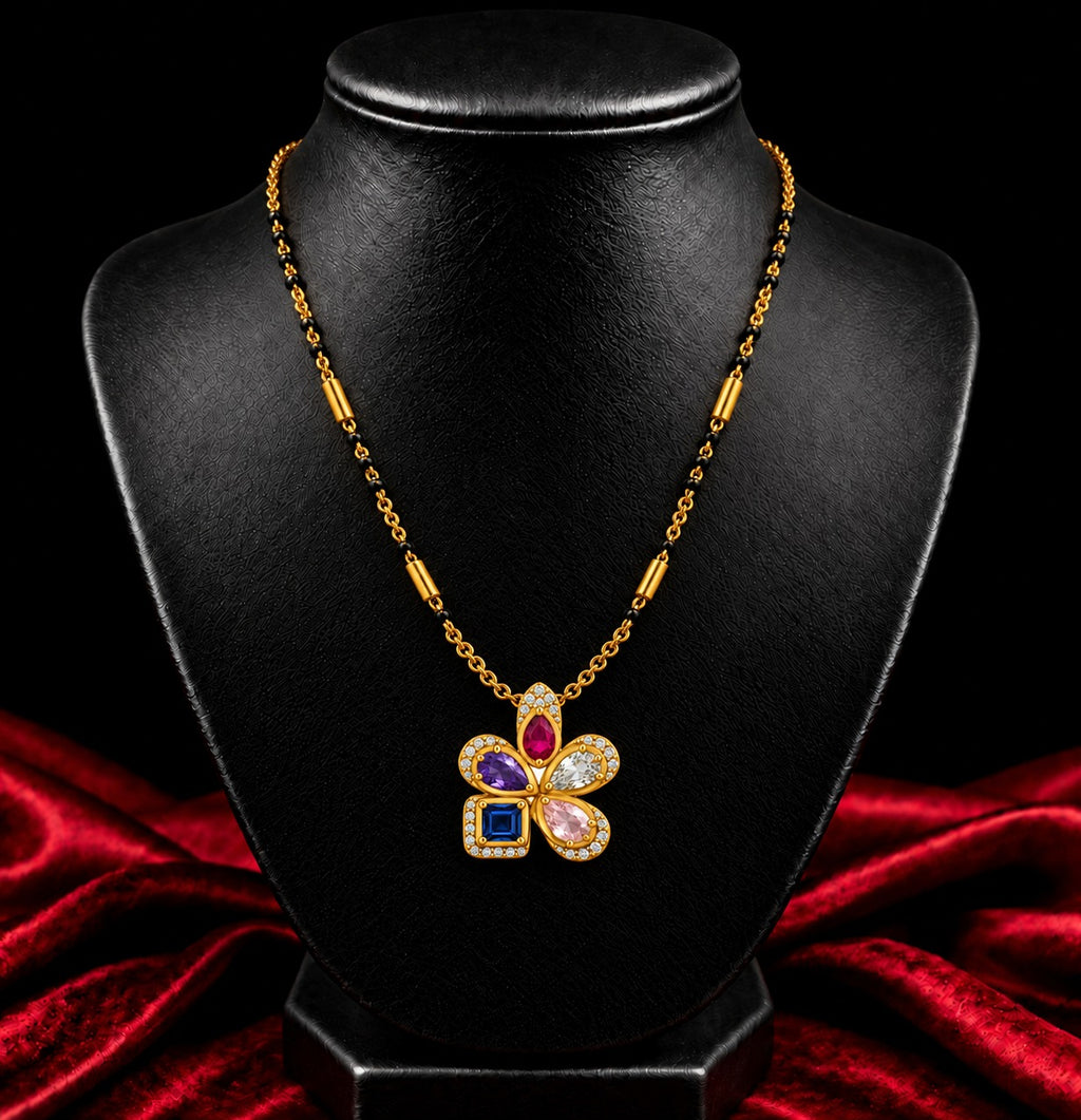 18K Gold Tone Multicolor Floral Gemstone Mangalsutra