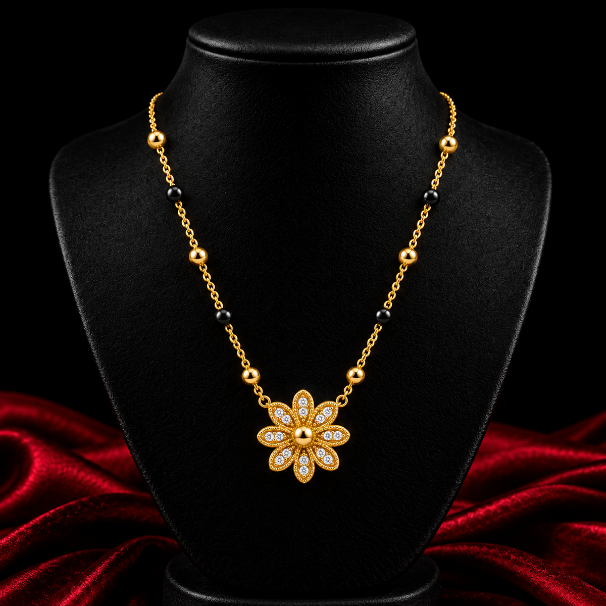 18K Gold Tone Anti-Tarnish Daisy Pendant Mangalsutra