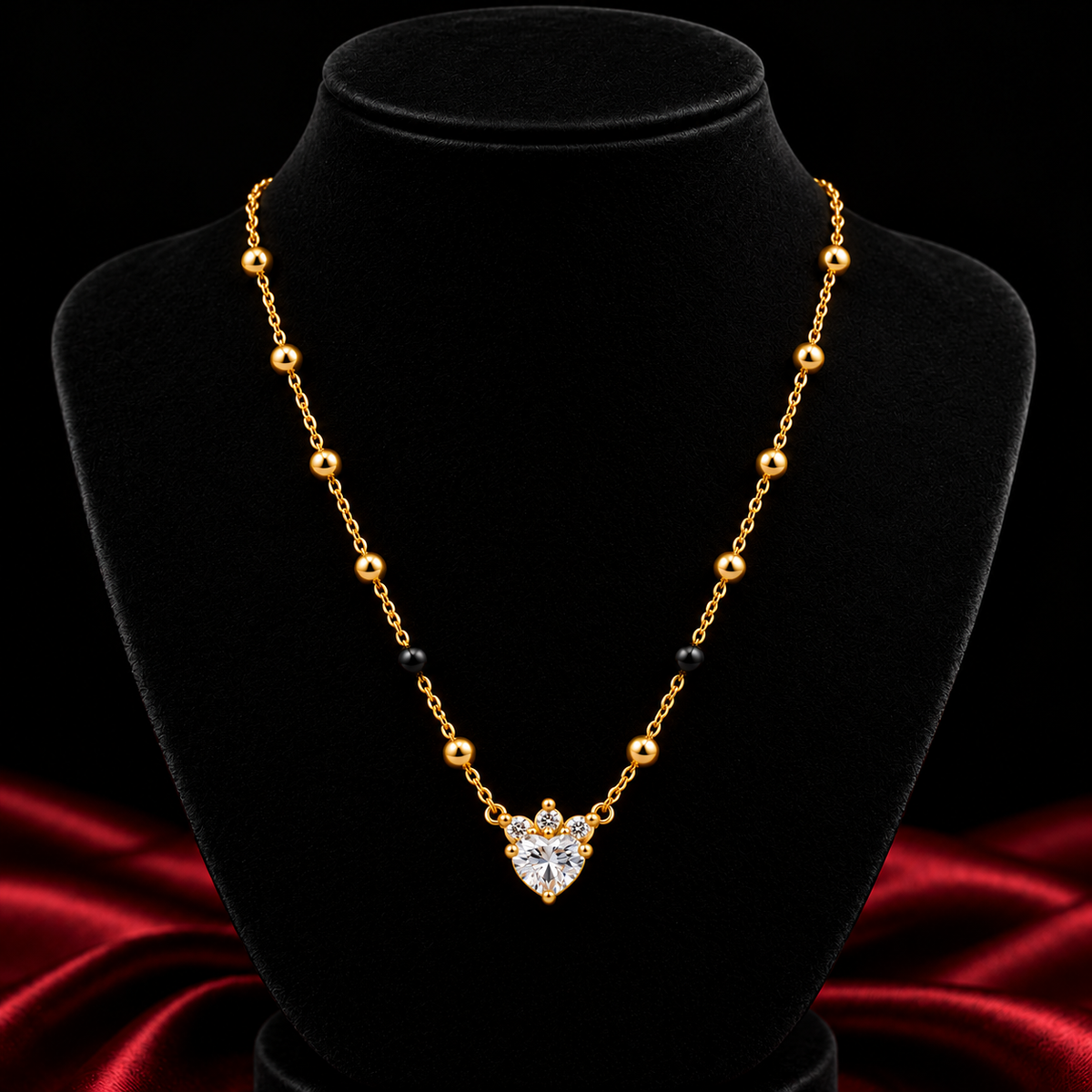 18K Gold Tone Anti-Tarnish Crown Heart Mangalsutra for Women