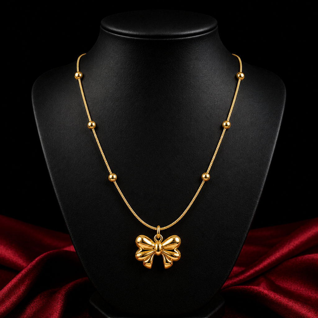 18K Golden Bow Charm Necklace