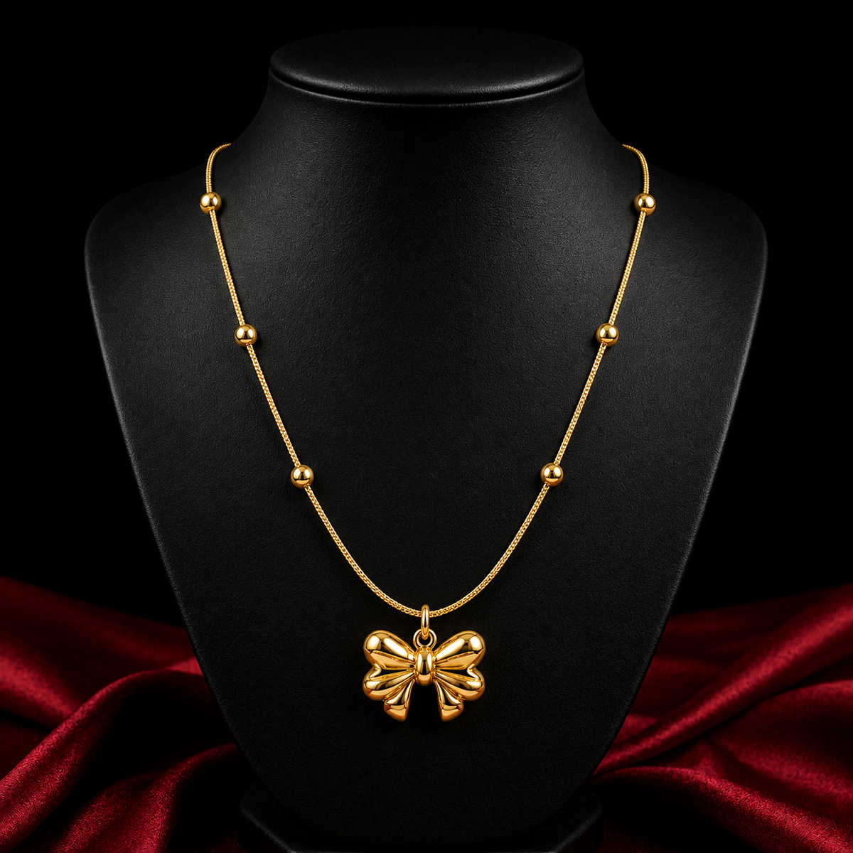 18K Golden Bow Charm Necklace