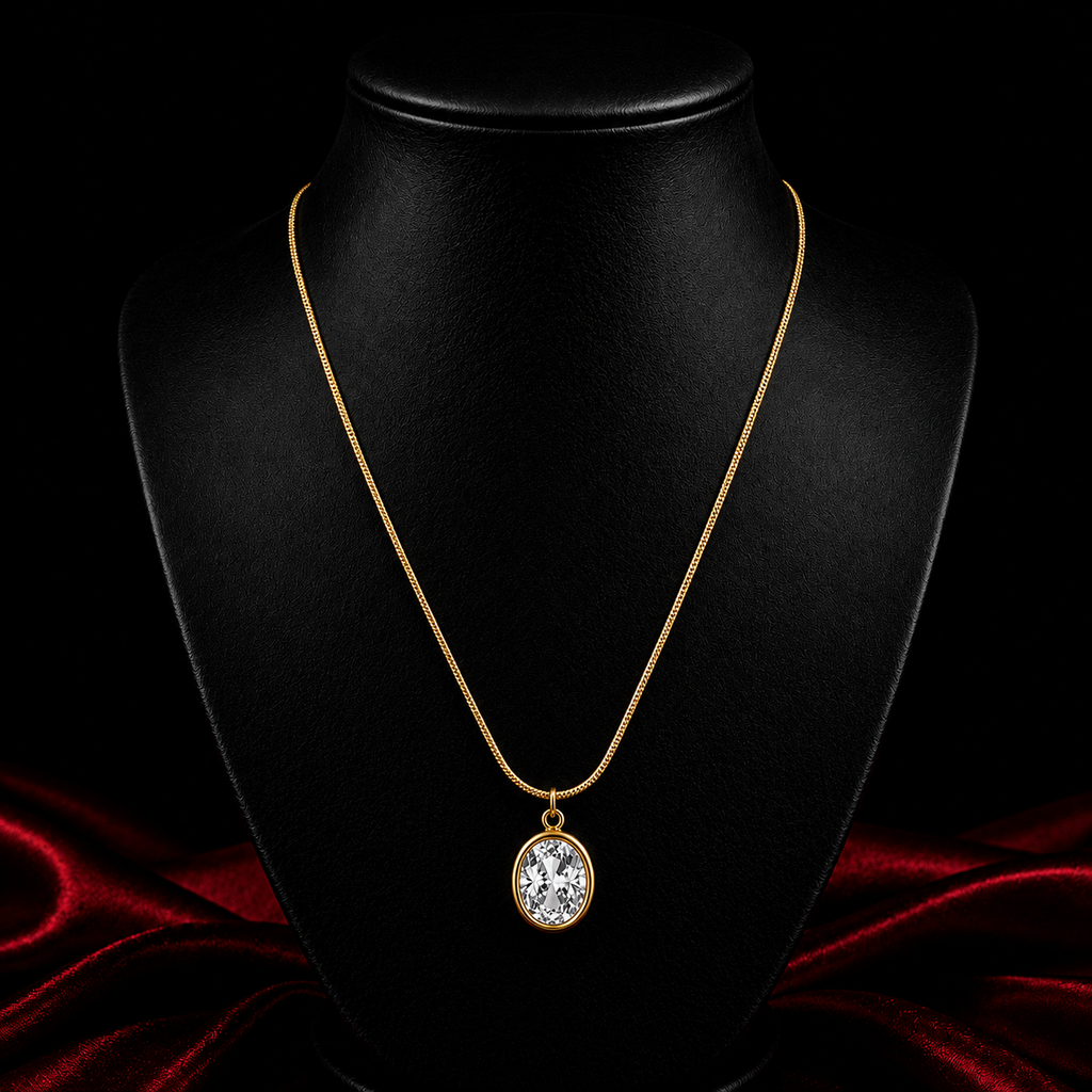 18K Gold Plated Crystal Oval Necklace