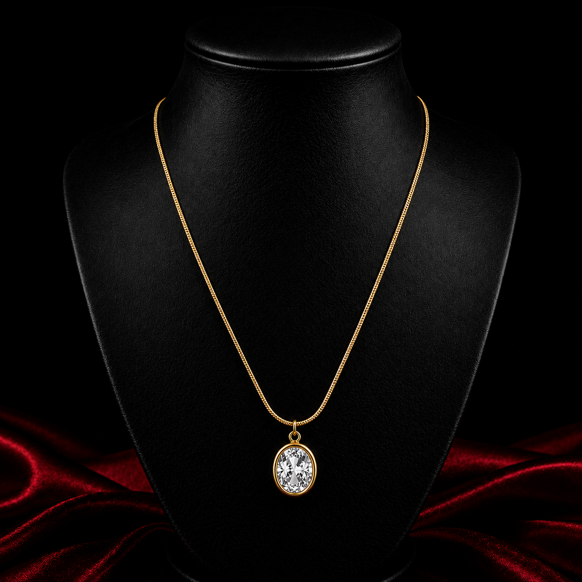 18K Gold Plated Crystal Oval Necklace