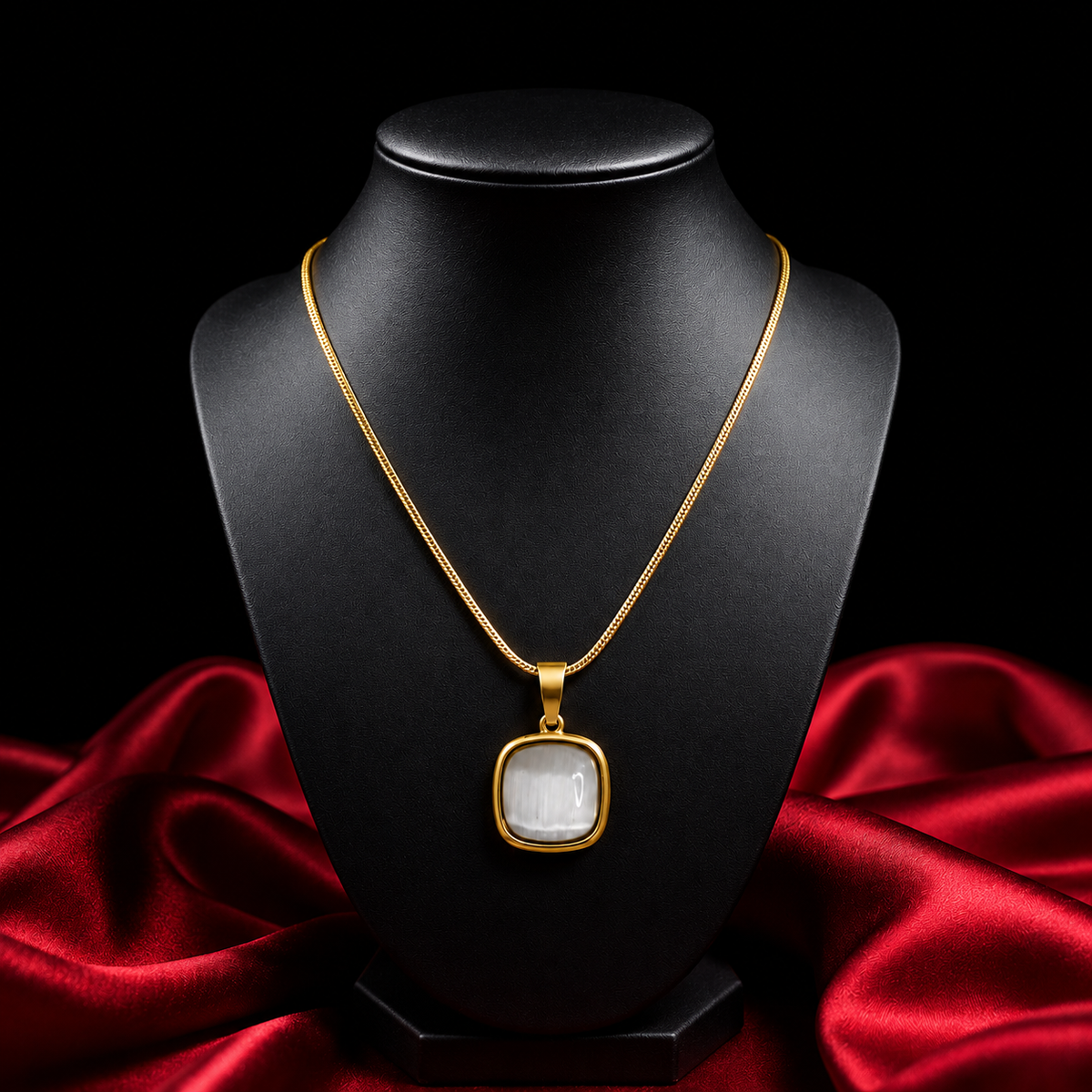 18K Gold Plated White Cat's Eye Necklace