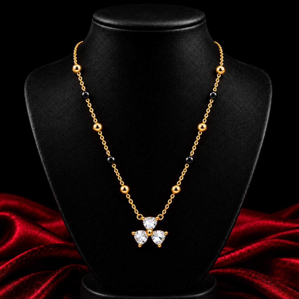 18K Gold Tone Anti-Tarnish Trefoil Heart Mangalsutra for Women