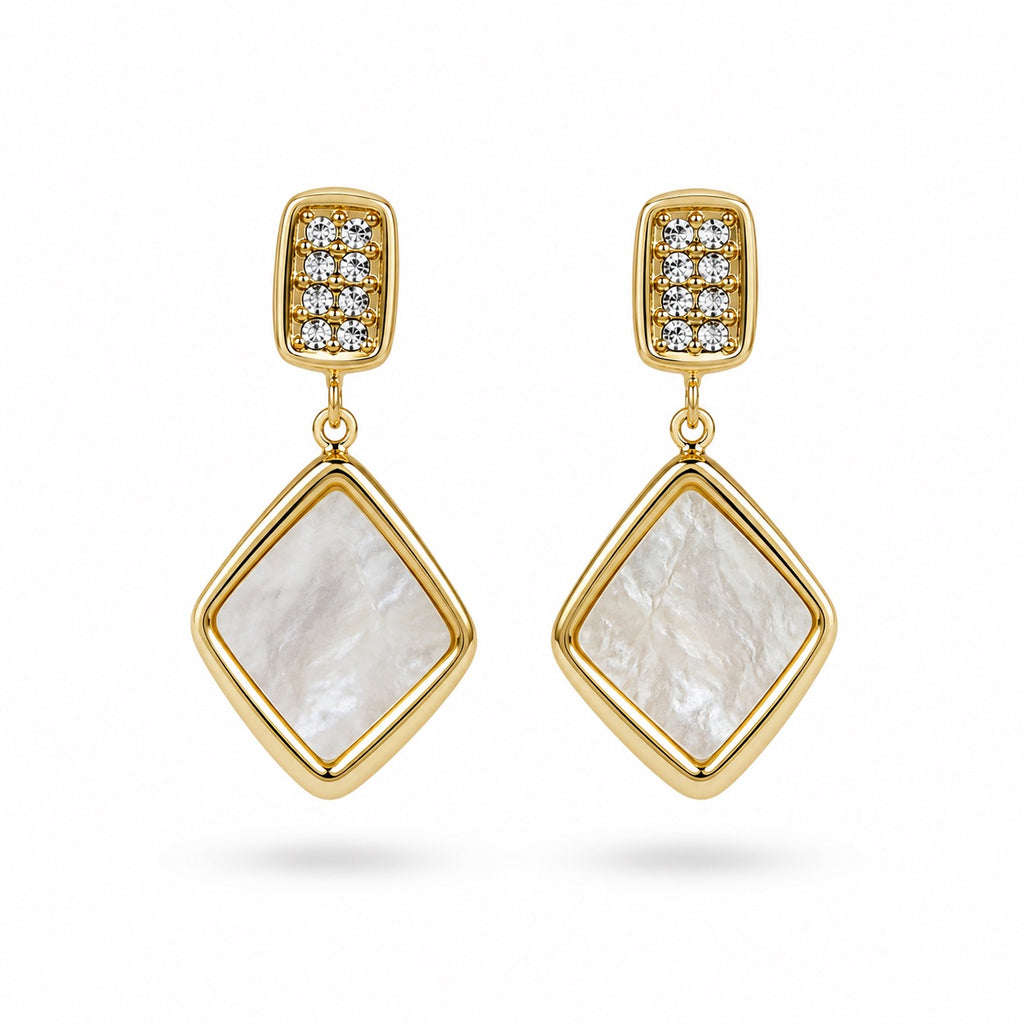 18K Mother of Pearl Diamond Drop Earrings