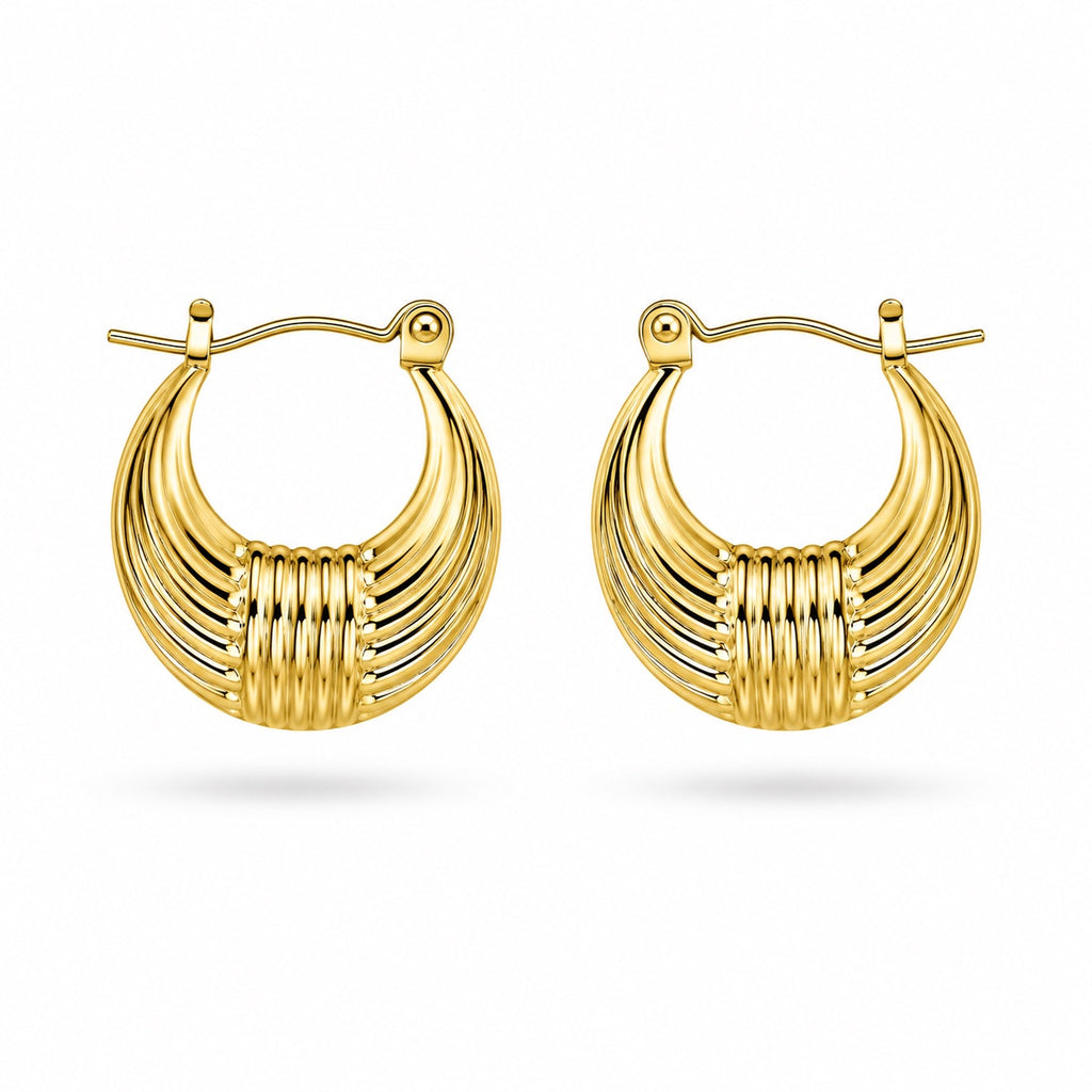 18K Vintage Ribbed Hoop Earrings