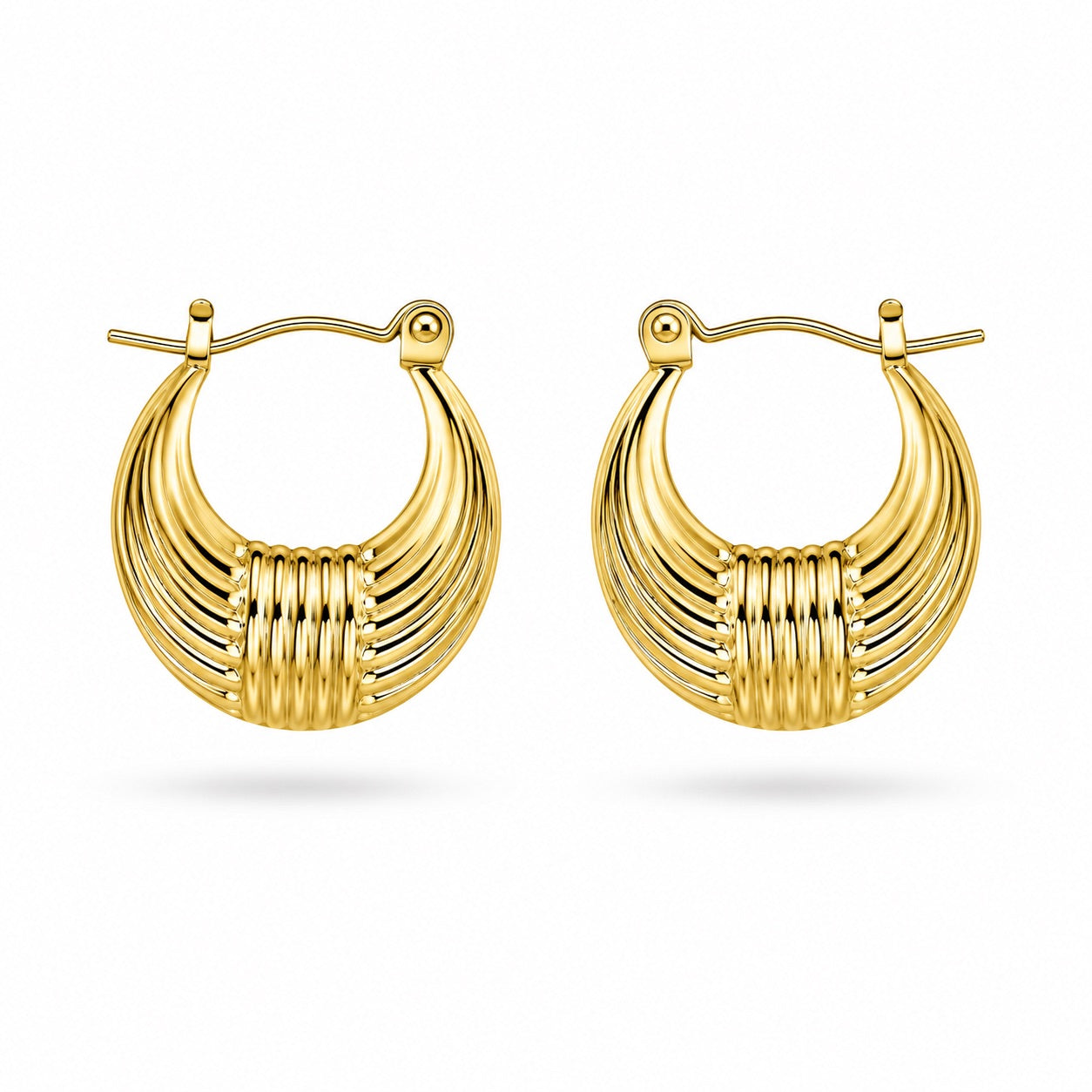 18K Vintage Ribbed Hoop Earrings