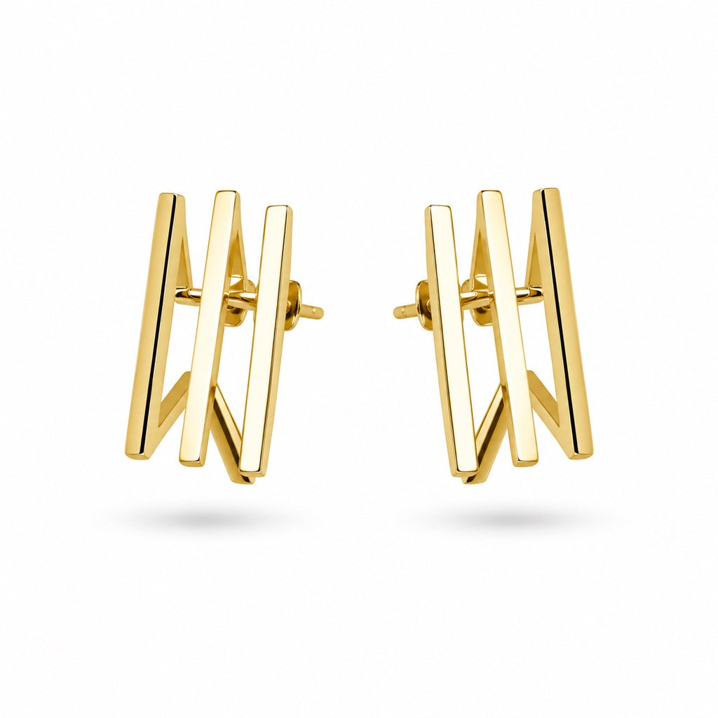 18K Triple Bar Geometric Stud Earrings