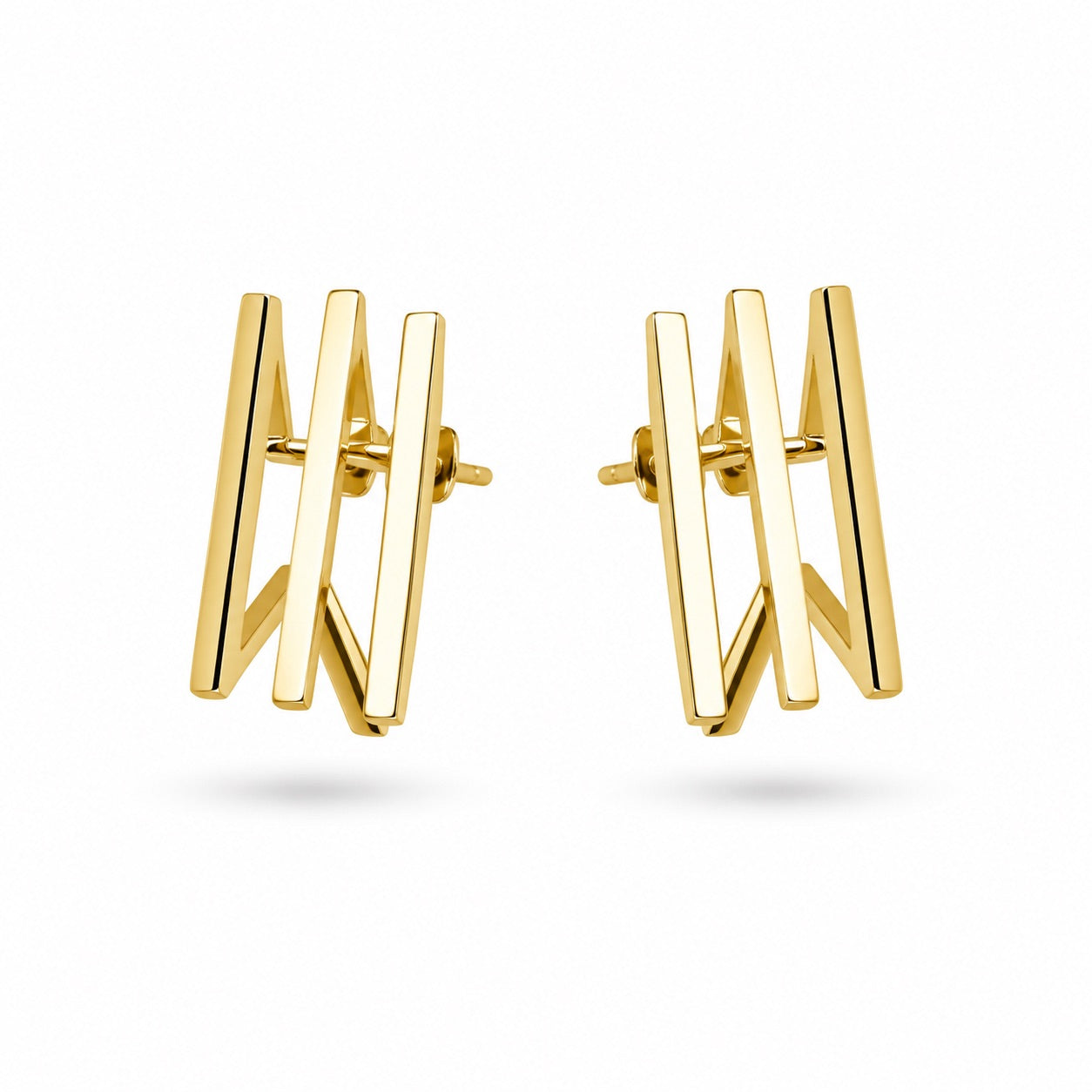 18K Triple Bar Geometric Stud Earrings