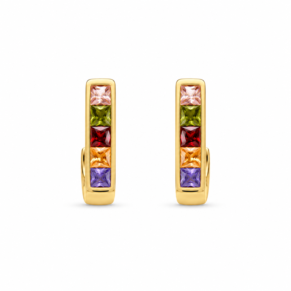 18K Rainbow Crystal Huggie Hoop Earrings