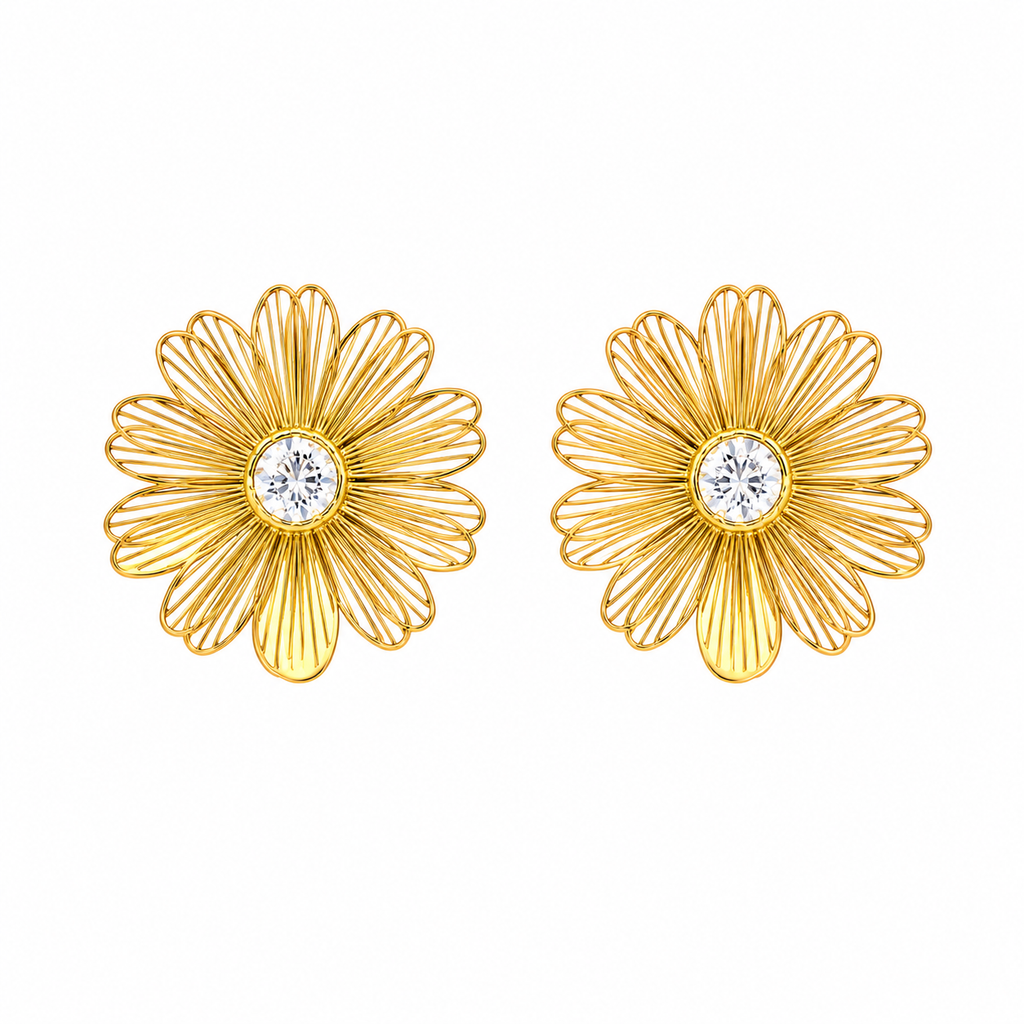 18K Floral Crystal Stud Earrings
