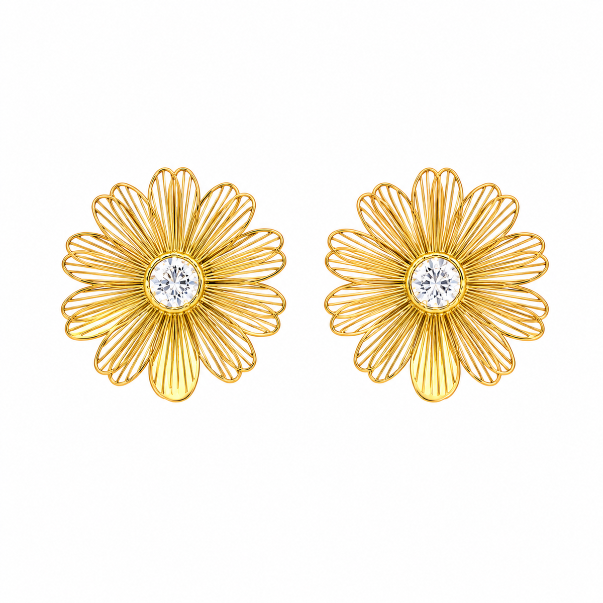 18K Floral Crystal Stud Earrings