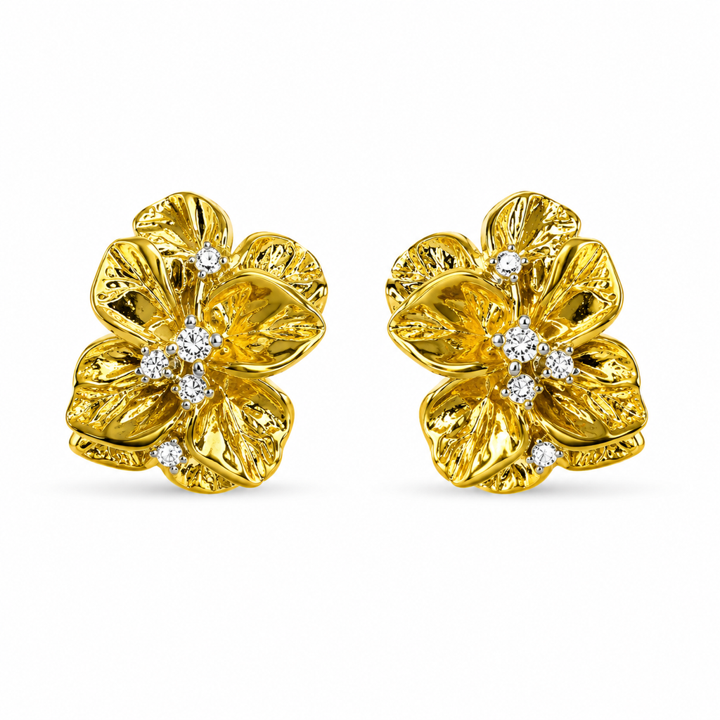 18K Bloom Crystal Floral Stud Earrings