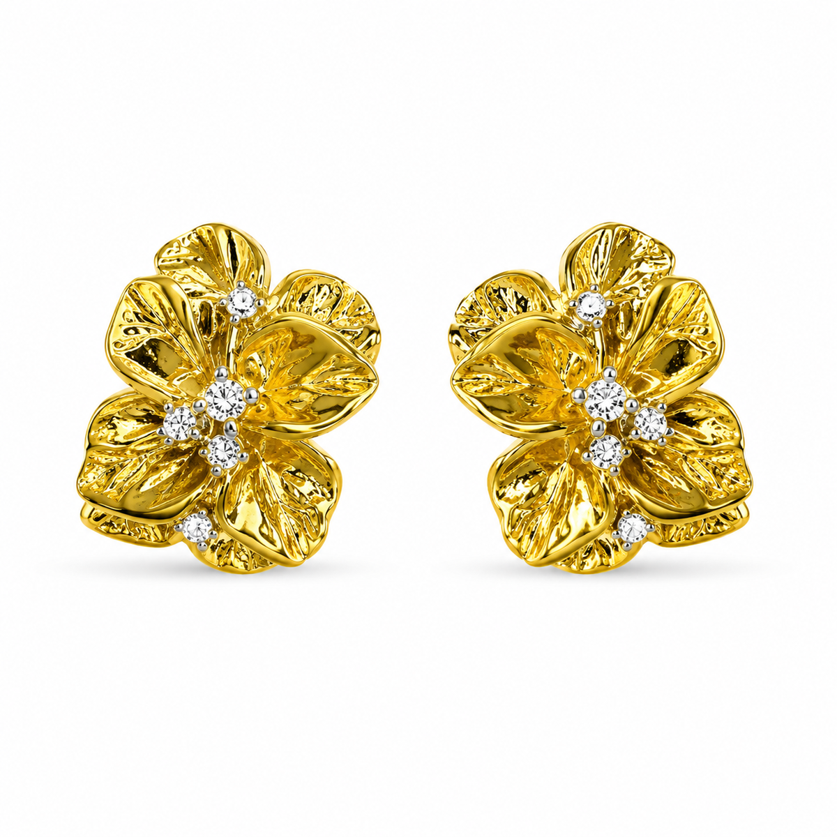 18K Bloom Crystal Floral Stud Earrings