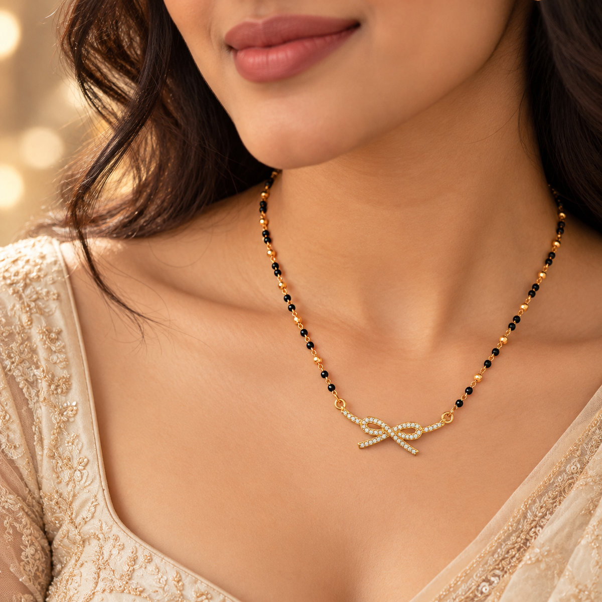 18K Gold Tone Infinity Bow Mangalsutra